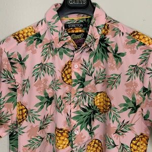 Drill Clothing Co Mens Medium Button Up Shirt S/S Tropical Pineapple Pink Casual
